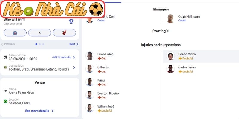 Soi kèo trận đấu Bahia vs Athletico Paranaense (06:00 02-04, VĐQG Brazil) 2 Phong độ Bahia