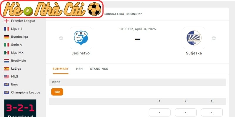 Soi kèo trận đấu Jedinstvo vs Sutjeska (22:00 01-04, VĐQG Montenegro) 3 Kèo châu Á trận Jedinstvo vs Sutjeska (22:00 01-04, VĐQG Montenegro)