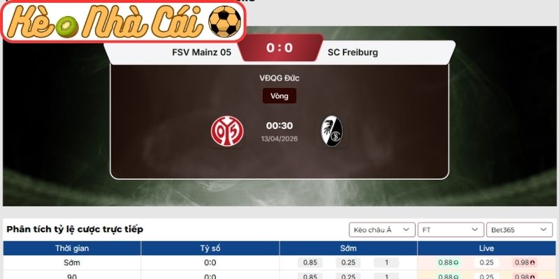 Kèo châu Á trận Mainz 05 vs Freiburg (00:30 13-04, Bundesliga)