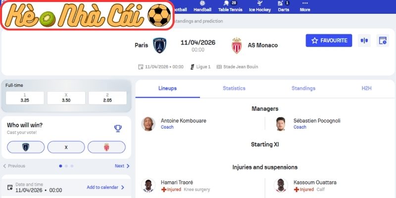 Soi kèo trận đấu Paris FC vs Monaco (00:00 11-04, Ligue 1) 3 Kèo châu Á trận Paris FC vs Monaco (00:00 11-04, Ligue 1)