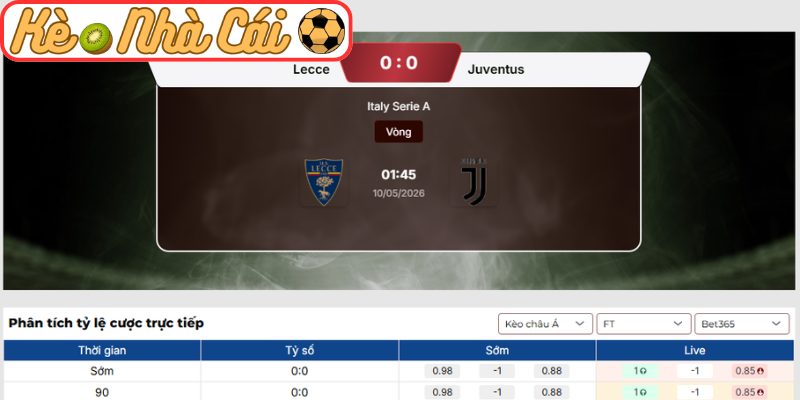 Soi kèo trận đấu Lecce vs Juventus (01:45 10-05, Serie A) 3 Kèo châu Á trận Lecce vs Juventus (01:45 10-05, Serie A)